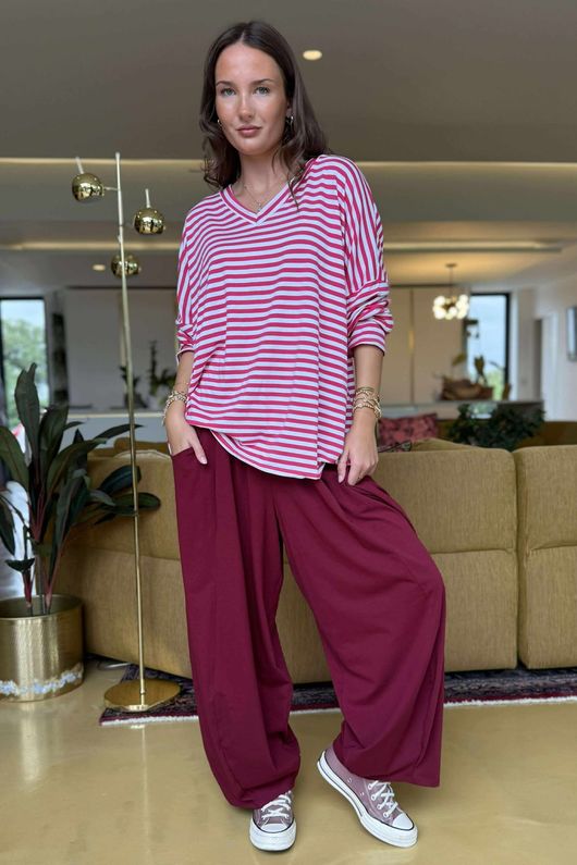  Perfect Breton V Long Sleeve Top Hot Pink /8=